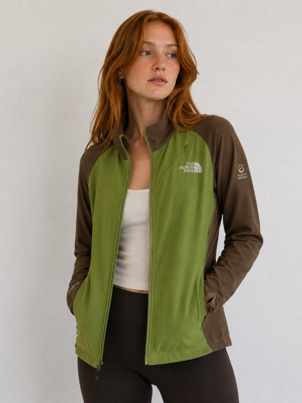 The North Face Fleece Jacket TKA Stretch Flight Series Green & Beige Small